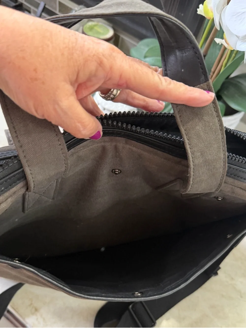 All Saints canvas and leather laptop bag